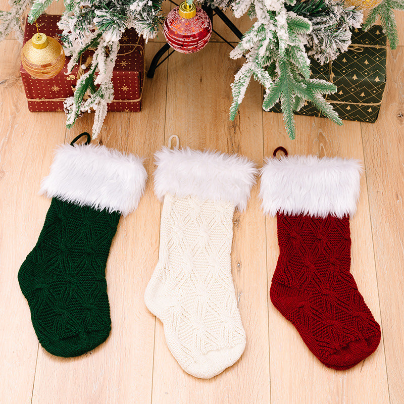 Knitted Woolen Christmas Socks - High-End Gift Socks & Green Gift Bags
