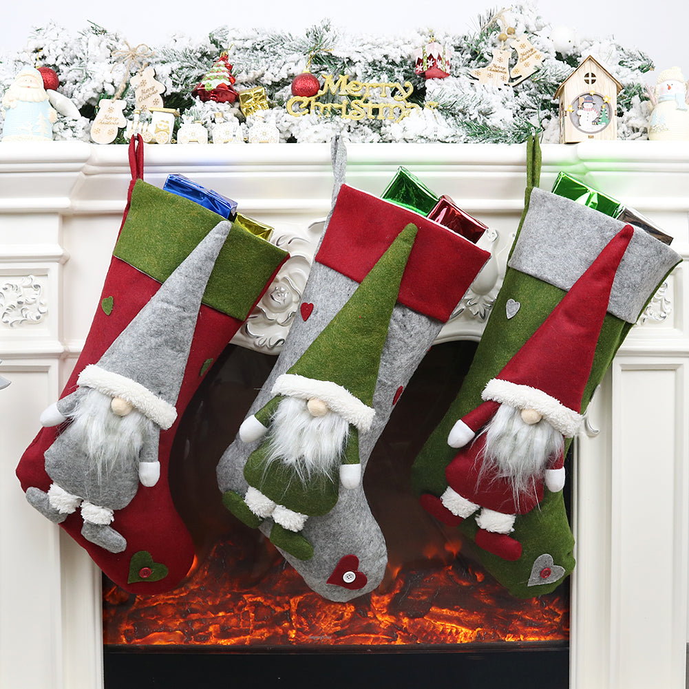 Large Christmas Stockings - Santa & Elk Socks Gift Holders for Fireplace & Tree Decorations