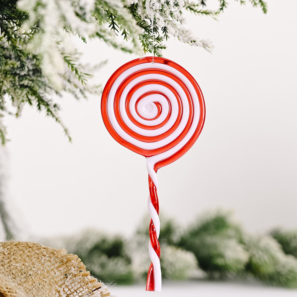 Red & White Candy Hangers - Plastic Lollipop Ornaments & Simulated Xmas Candy