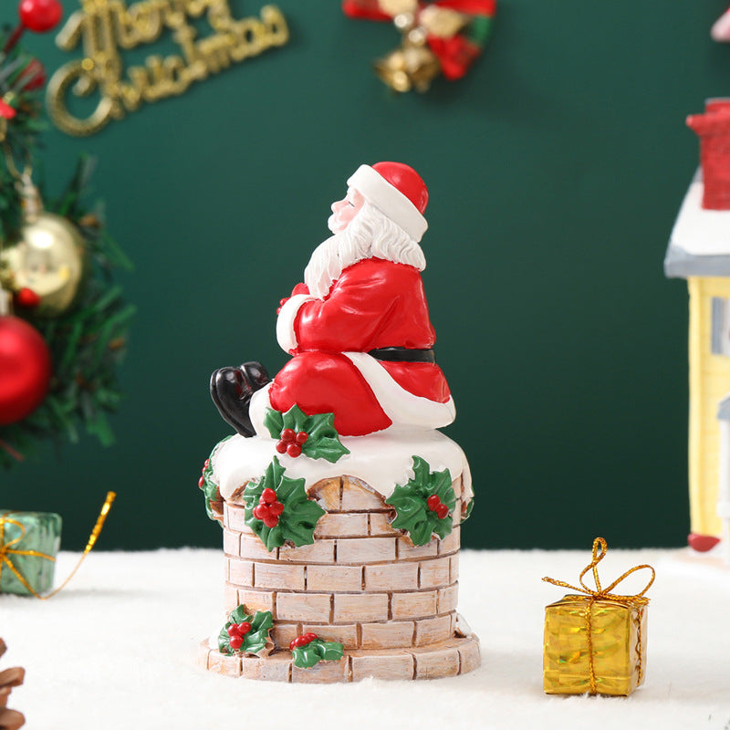 Santa Claus Chimney Resin Ornament - Christmas Scene & Courtyard Decorations