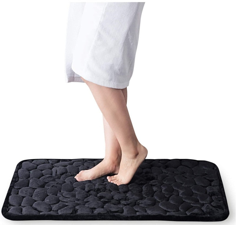 Cobblestone Embossed Bathroom Bath Mat Non-Slip Memory Foam Pad