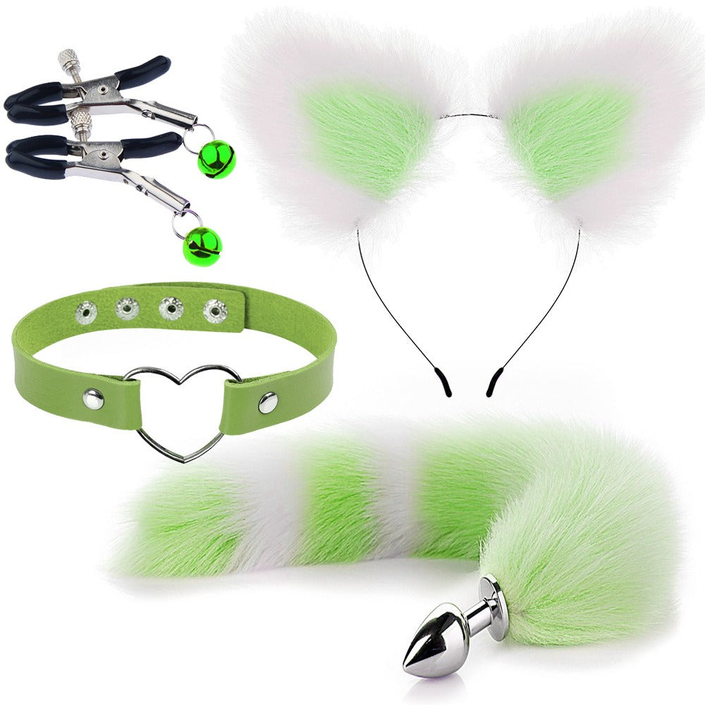 Erotic Fox Tail Four-Piece Set – Ear Hairpin, Posterior Anal Plugs & SM Metal Erotic Kit for Women