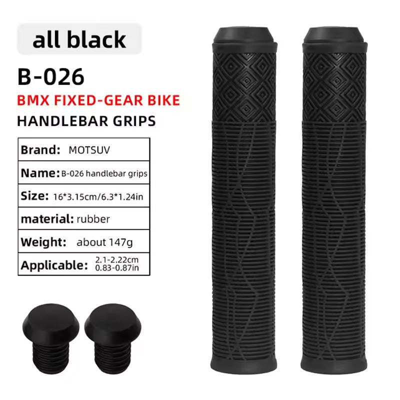 165MM Bike Handlebar Grips – Soft Rubber with Colored Plugs for Bikes, Scooters & MTB