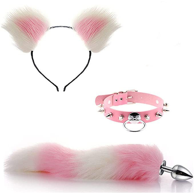 Erotic Fox Tail Four-Piece Set – Ear Hairpin, Posterior Anal Plugs & SM Metal Erotic Kit for Women