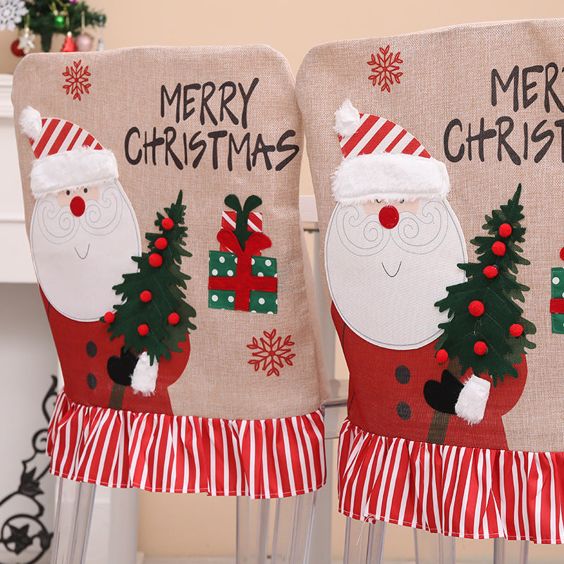 Linen Santa Claus Chair Covers - Creative Christmas Tree Chair Set Decorations