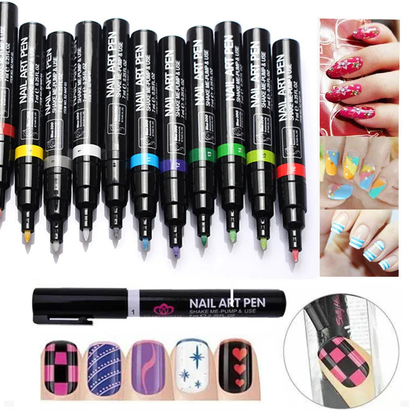 1PC Beauty 16 Colors Two-Way Acrylic Paint Pen – DIY Gel Polish Drawing Tool & Manicure Nail Art Accessory