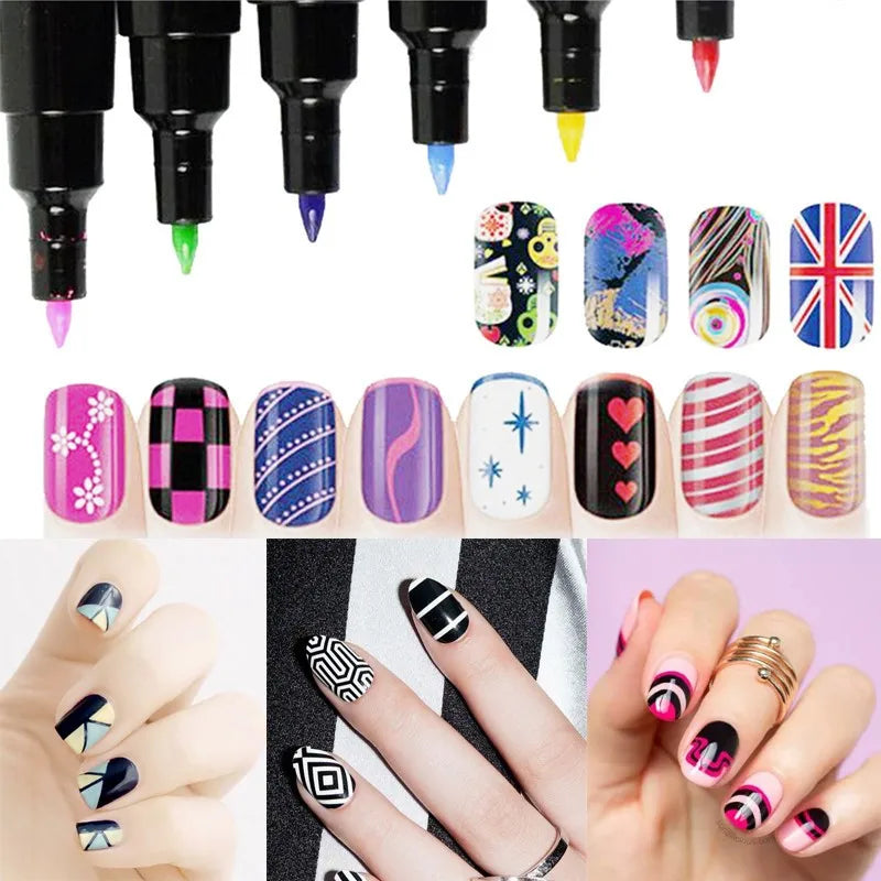 1PC Beauty 16 Colors Two-Way Acrylic Paint Pen – DIY Gel Polish Drawing Tool & Manicure Nail Art Accessory