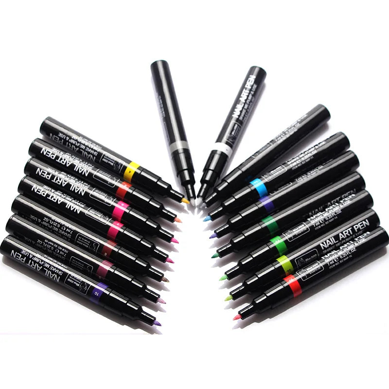 1PC Beauty 16 Colors Two-Way Acrylic Paint Pen – DIY Gel Polish Drawing Tool & Manicure Nail Art Accessory