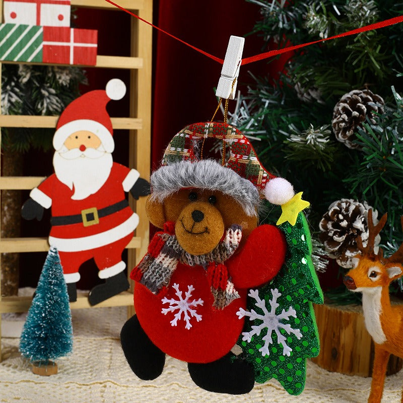 Velvet Christmas Tree Hugging Figurines - Fabric Ornaments & Hanging Gifts