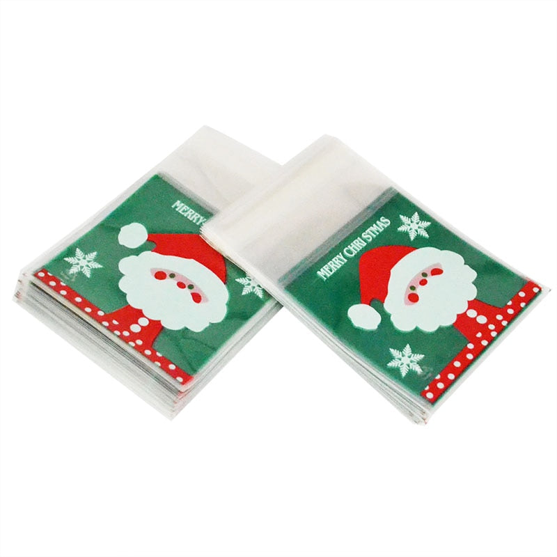 100PCS Cookie Gift Bags – Christmas Santa Claus & Snowman Candy Packaging for Party & Wedding