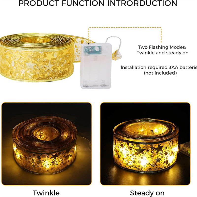 Christmas Ribbon Lights - Tree Decoration & Festive String Lights