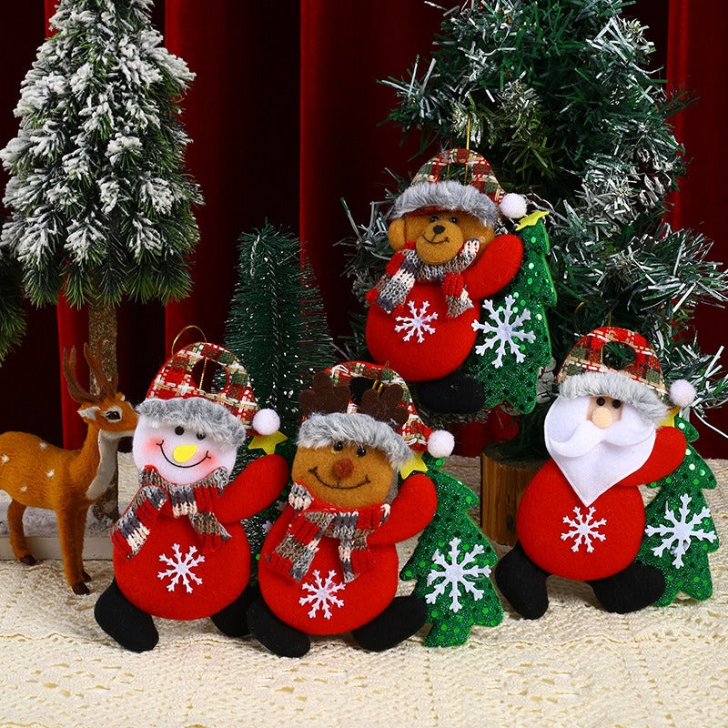Velvet Christmas Tree Hugging Figurines - Fabric Ornaments & Hanging Gifts