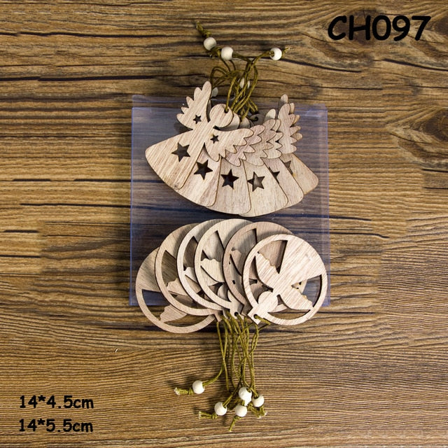 12PCS Wooden Christmas Pendants - Creative Tree Ornaments & Hanging Decorations