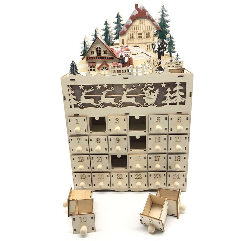 Wooden LED Christmas Countdown Calendar - 24 Days Advent Ornament & Gift