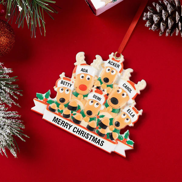 Custom Name Reindeer Family Ornament - Personalized Christmas Decoration & Gifts