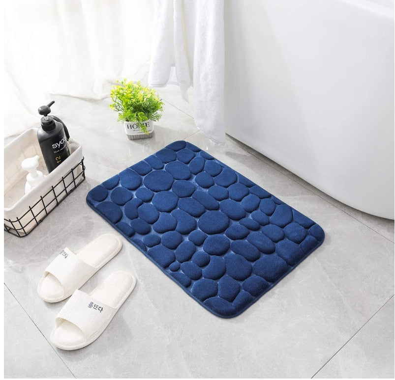 Cobblestone Embossed Bathroom Bath Mat Non-Slip Memory Foam Pad