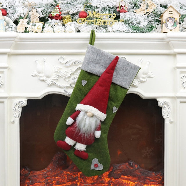 Large Christmas Stockings - Santa & Elk Socks Gift Holders for Fireplace & Tree Decorations