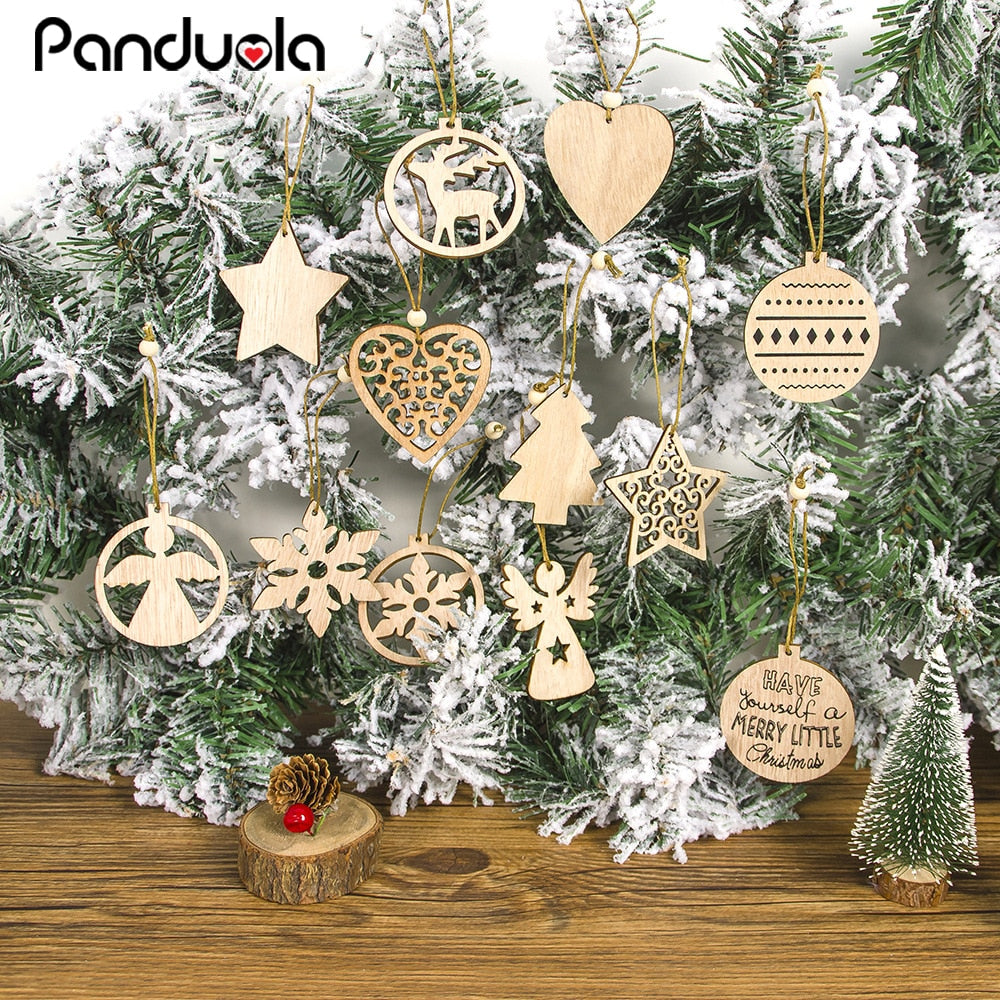 12PCS Wooden Christmas Pendants - Creative Tree Ornaments & Hanging Decorations