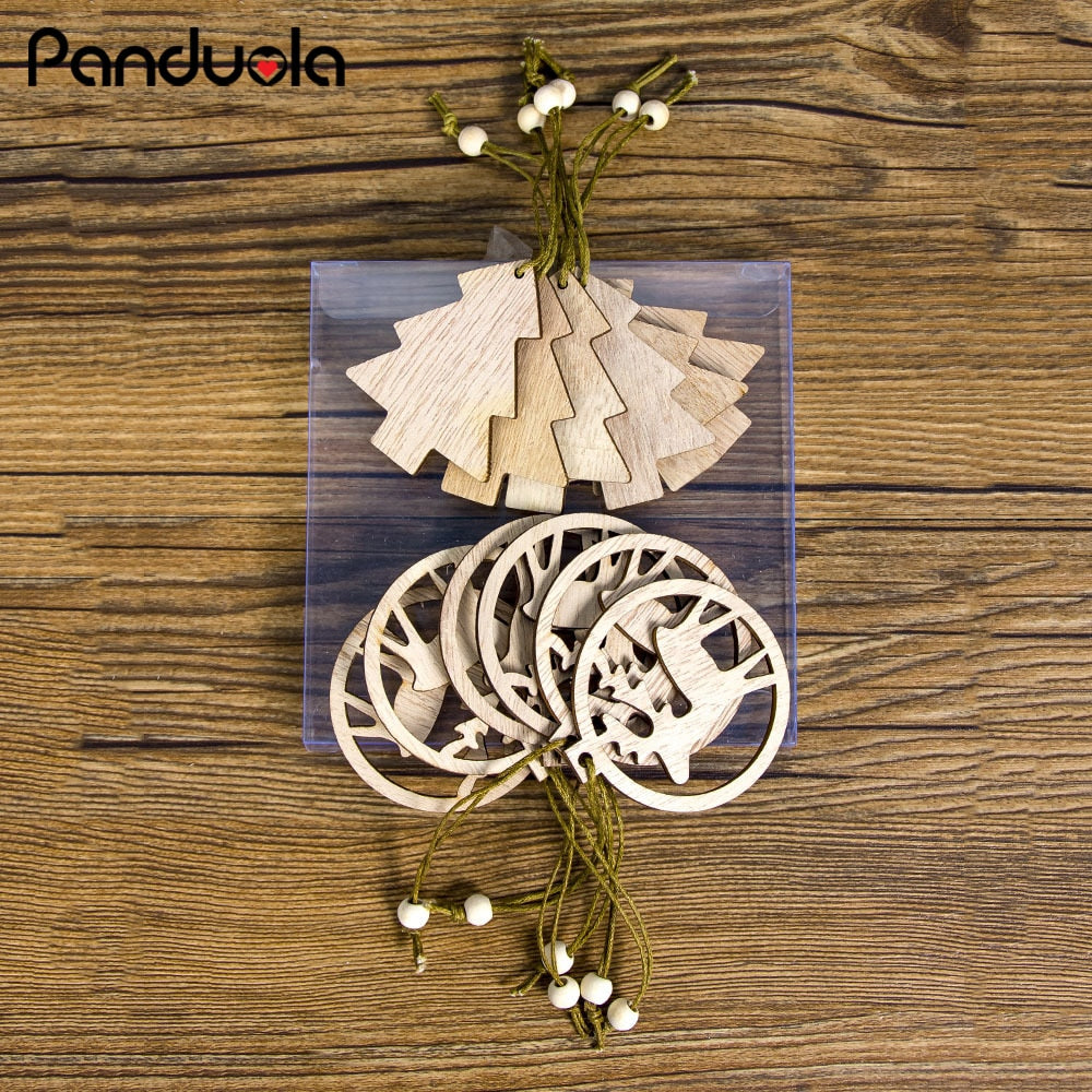 12PCS Wooden Christmas Pendants - Creative Tree Ornaments & Hanging Decorations