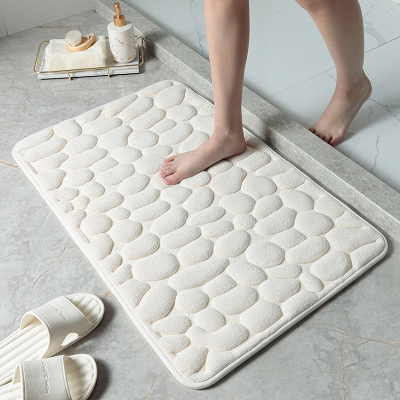 Cobblestone Embossed Bathroom Bath Mat Non-Slip Memory Foam Pad