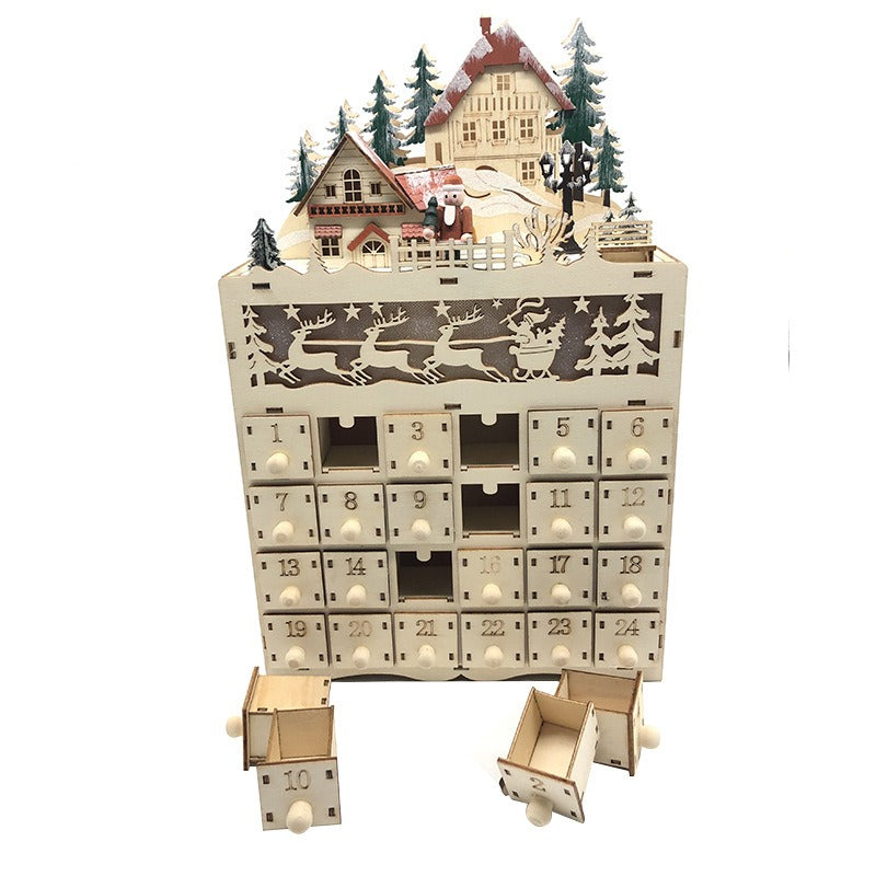 Wooden LED Christmas Countdown Calendar - 24 Days Advent Ornament & Gift
