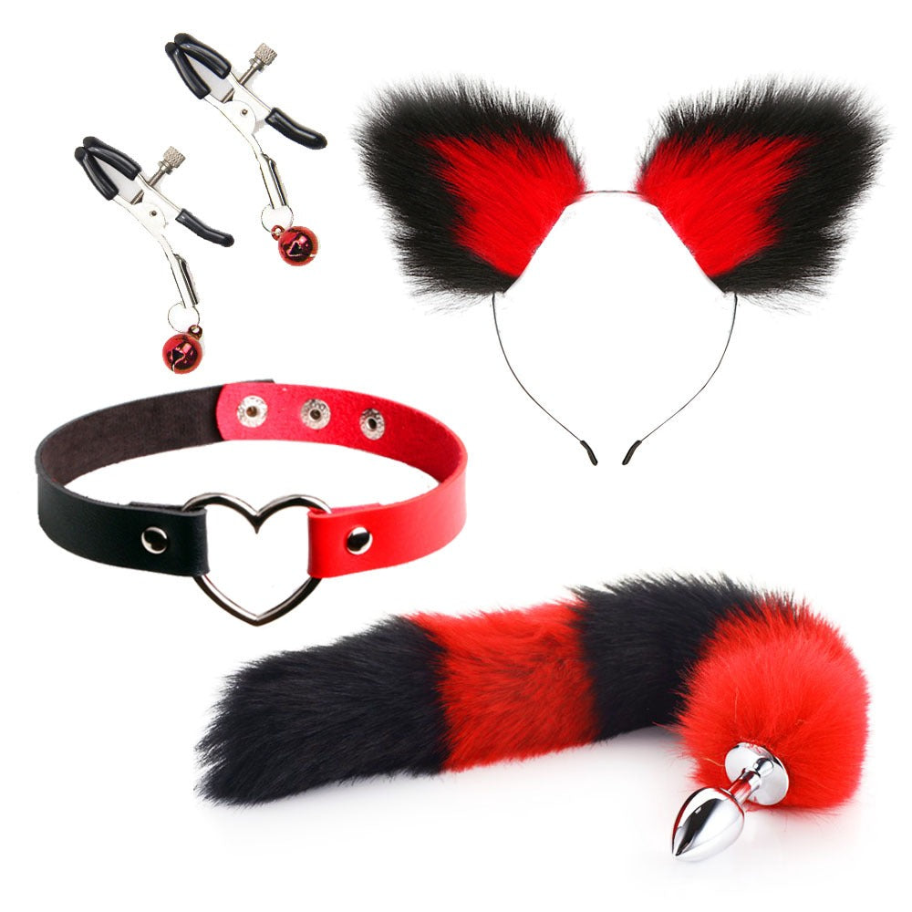 Erotic Fox Tail Four-Piece Set – Ear Hairpin, Posterior Anal Plugs & SM Metal Erotic Kit for Women