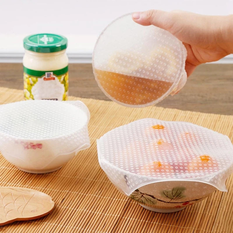 4PCS Reusable Silicone Bowl Covers – Stretch Vacuum Lids for Food Fresh Keeping
