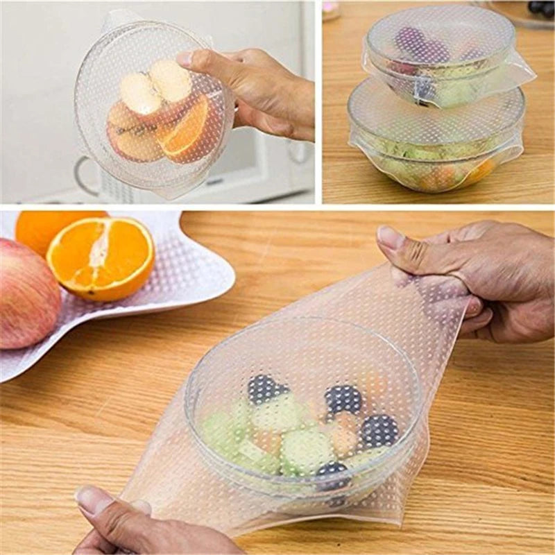 4PCS Reusable Silicone Bowl Covers – Stretch Vacuum Lids for Food Fresh Keeping