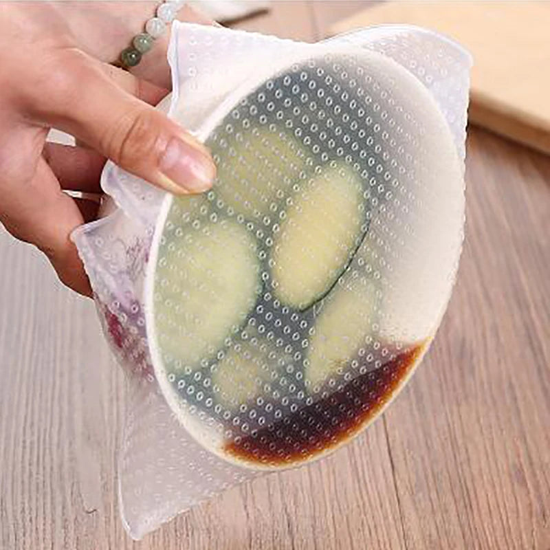 4PCS Reusable Silicone Bowl Covers – Stretch Vacuum Lids for Food Fresh Keeping