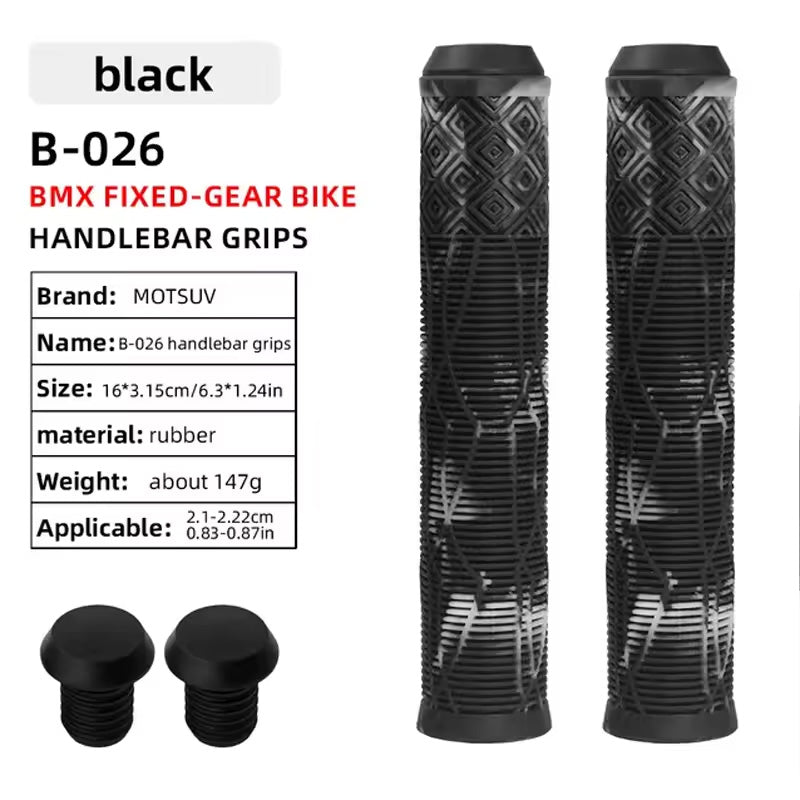165MM Bike Handlebar Grips – Soft Rubber with Colored Plugs for Bikes, Scooters & MTB