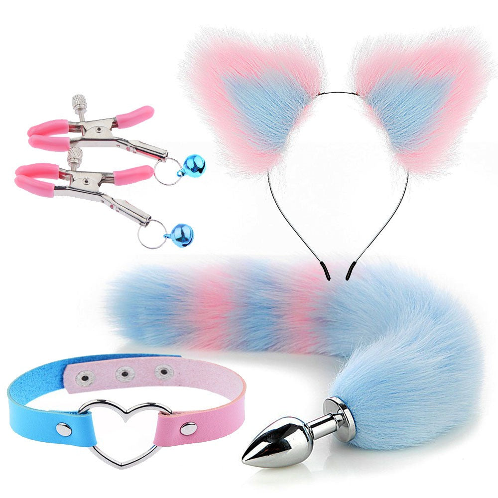 Erotic Fox Tail Four-Piece Set – Ear Hairpin, Posterior Anal Plugs & SM Metal Erotic Kit for Women