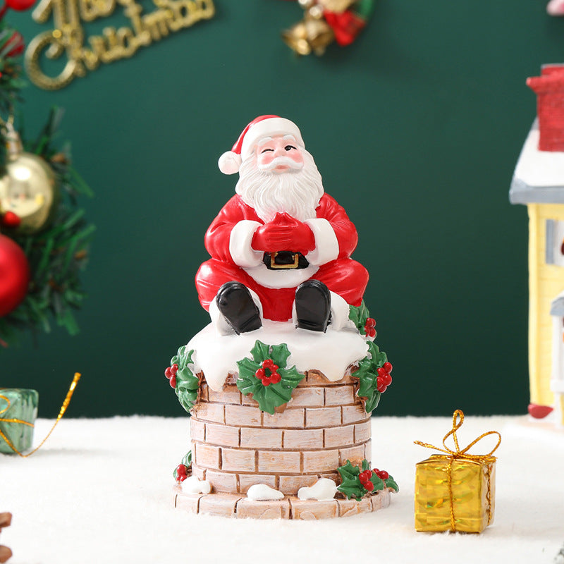 Santa Claus Chimney Resin Ornament - Christmas Scene & Courtyard Decorations