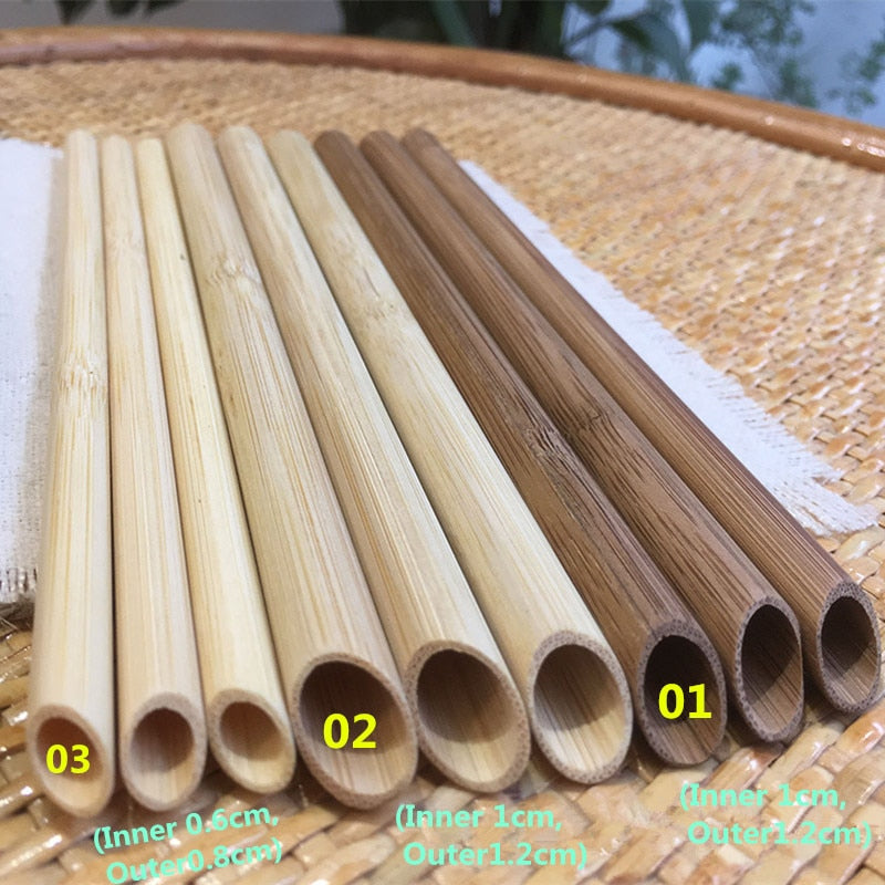 100PCS Eco-Friendly Reusable Bamboo Straws – 21.5cm Carbonized Drinking Straws