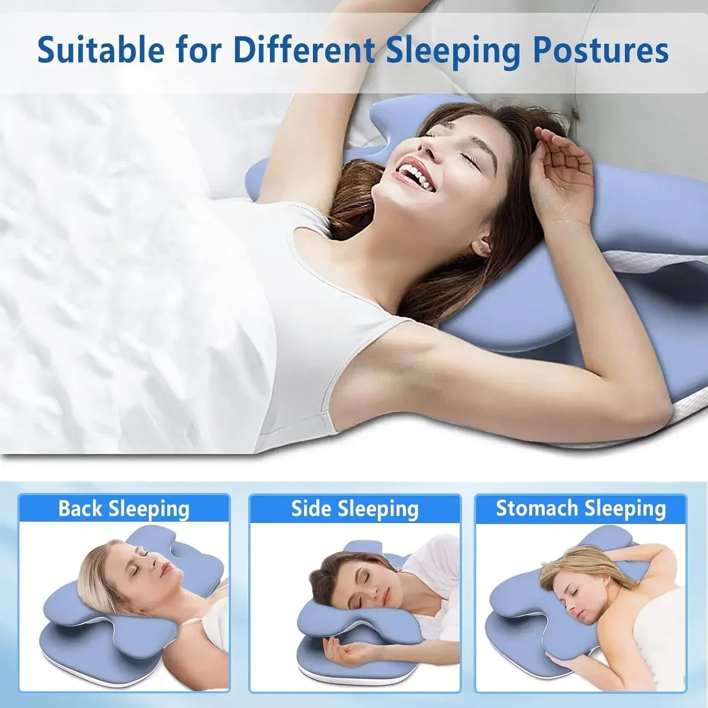 Ice Silk Pillowcase Ergonomic Cervical Memory Foam Pillow Neck Pain Relief Adjustable for Back & Side Sleepers