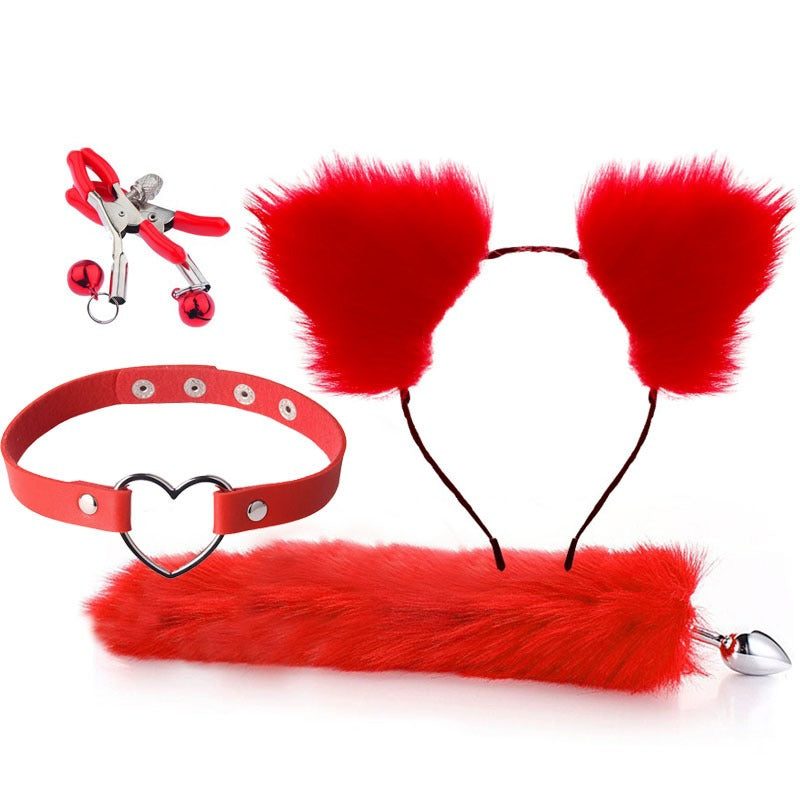 Erotic Fox Tail Four-Piece Set – Ear Hairpin, Posterior Anal Plugs & SM Metal Erotic Kit for Women