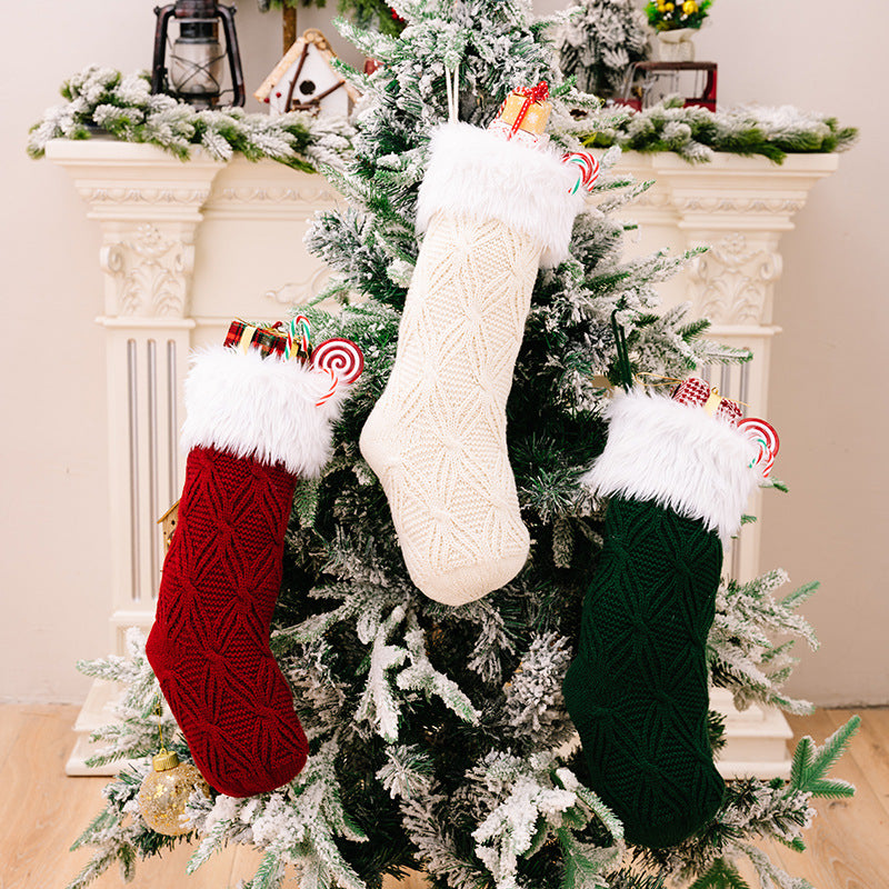 Knitted Woolen Christmas Socks - High-End Gift Socks & Green Gift Bags