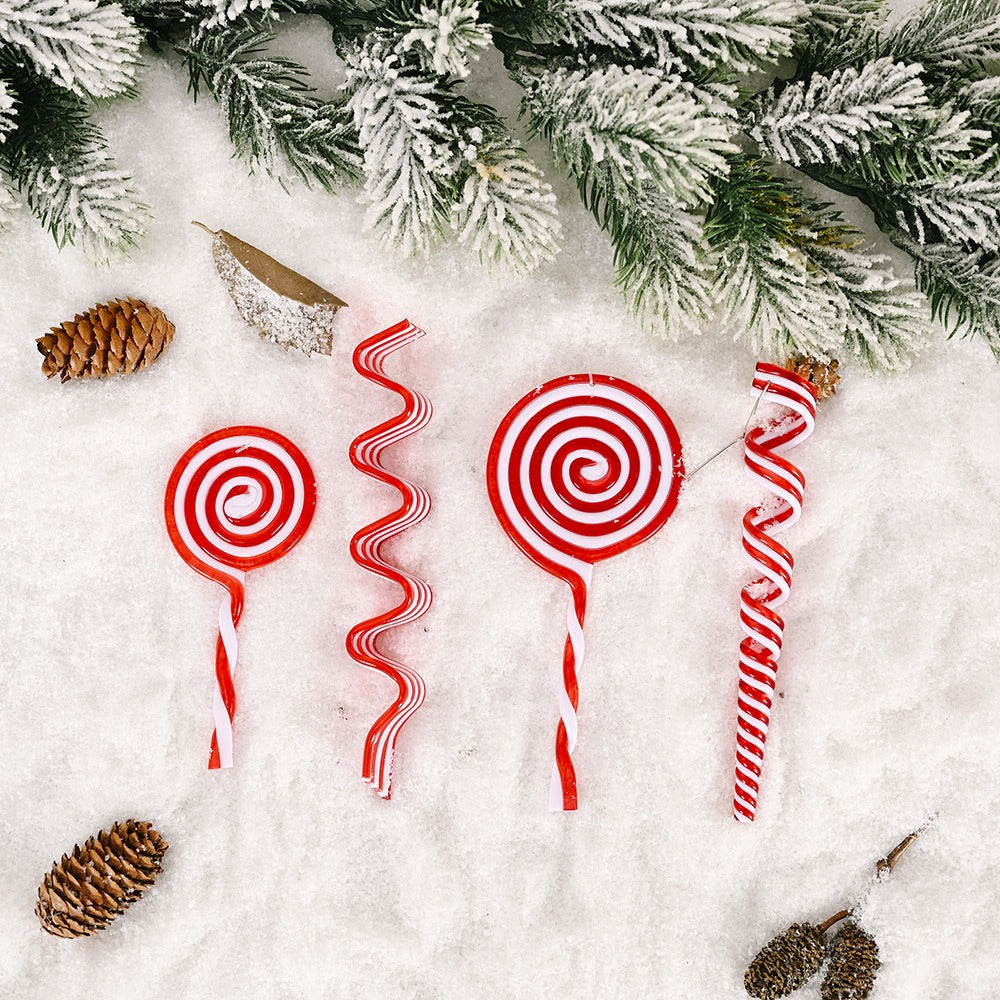 Red & White Candy Hangers - Plastic Lollipop Ornaments & Simulated Xmas Candy