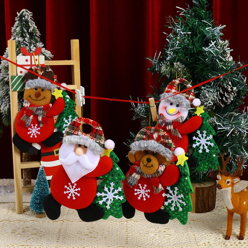 Velvet Christmas Tree Hugging Figurines - Fabric Ornaments & Hanging Gifts