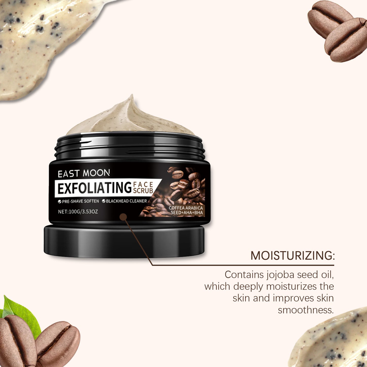 East Moon Coffee Facial Scrub – Men’s Facial Hair & Pore Cleansing Cream