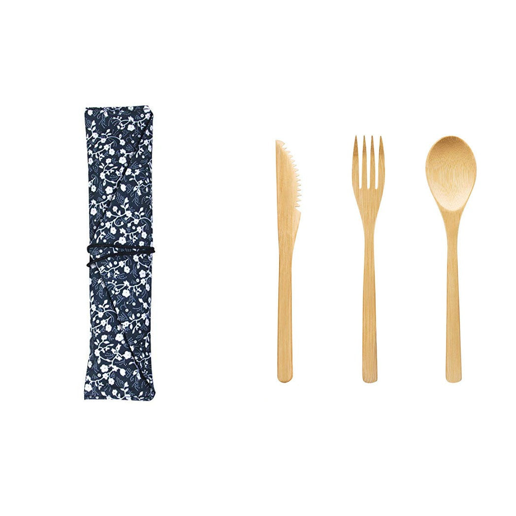 Bamboo Knife, Fork, Spoon & Straw Set – Eco-Friendly Outdoor Tableware with Cloth Bag