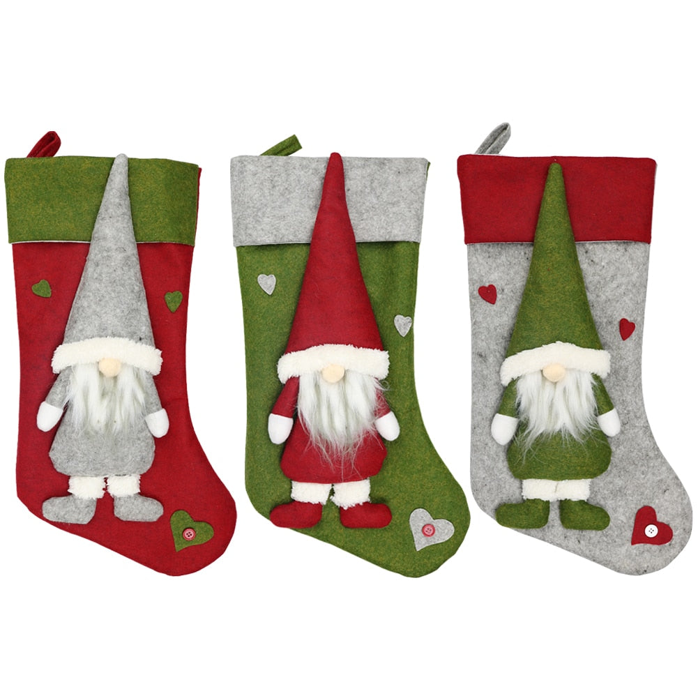 Large Christmas Stockings - Santa & Elk Socks Gift Holders for Fireplace & Tree Decorations