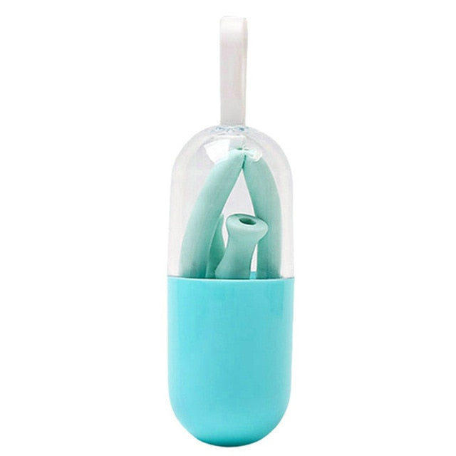 Collapsible Silicone Reusable Straw – Foldable Eco Straw with Case & Cleaning Brush