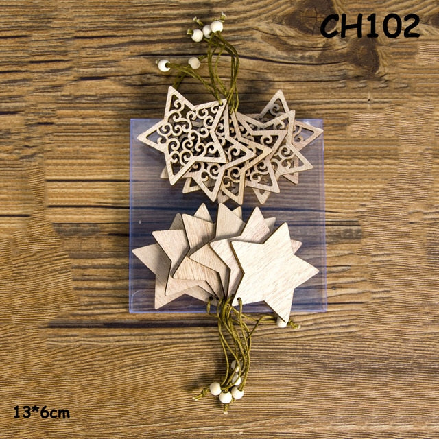 12PCS Wooden Christmas Pendants - Creative Tree Ornaments & Hanging Decorations