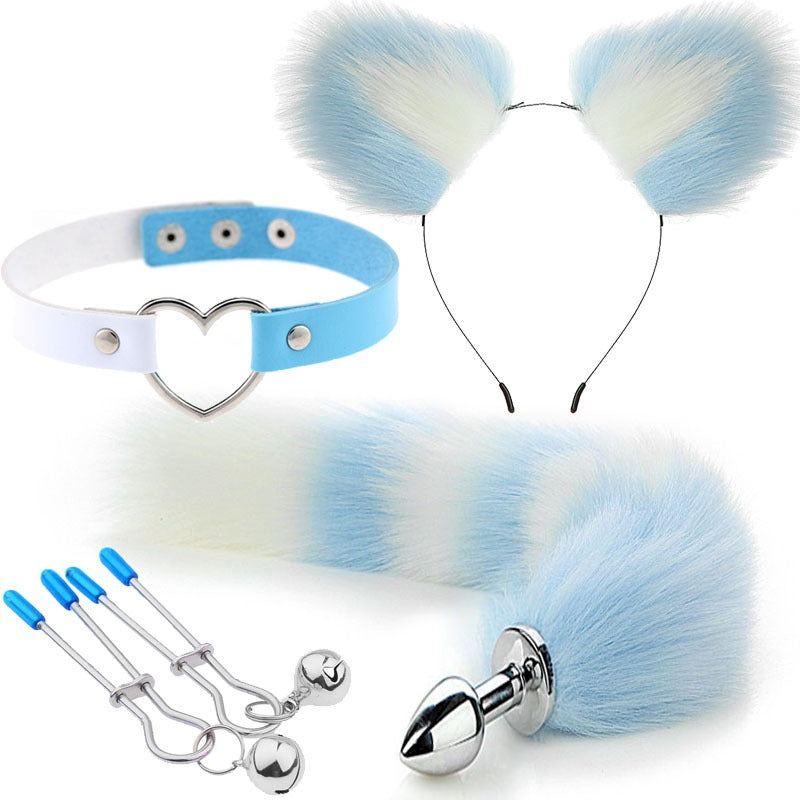 Erotic Fox Tail Four-Piece Set – Ear Hairpin, Posterior Anal Plugs & SM Metal Erotic Kit for Women