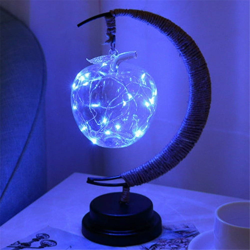 LED Star, Moon & Apple Fairy Lights - Hemp Rope Night Lamp & Christmas Gifts
