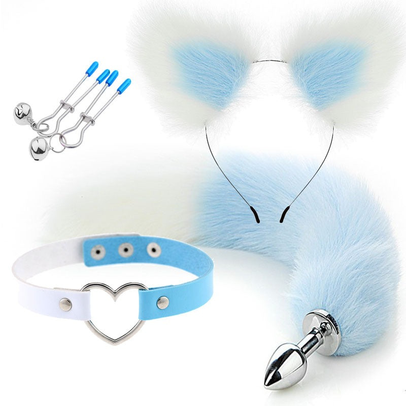 Erotic Fox Tail Anal Plug & SM Metal Set – 4 Pcs Female Pleasure Kit