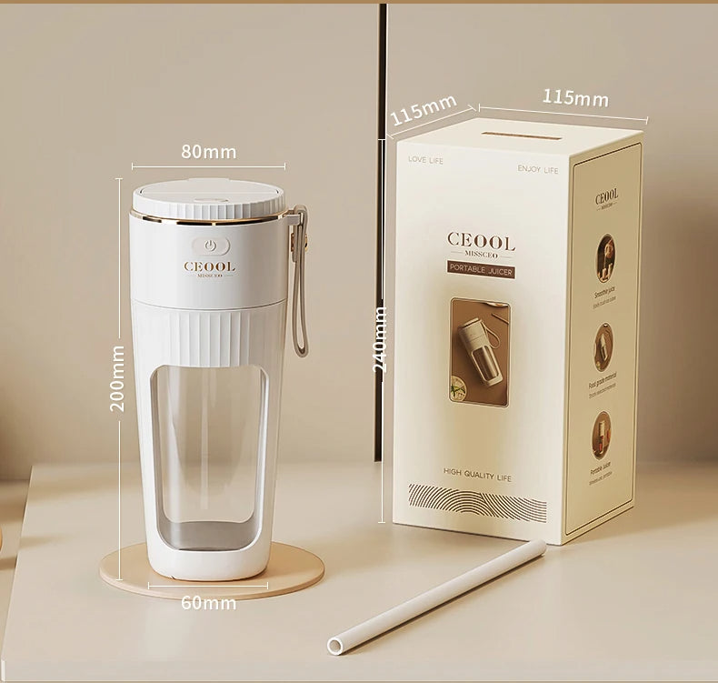 340ML Portable Juicer – Wireless Electric Blender with Straw for Juice, Milkshake, Ice Cubes & Smoothies