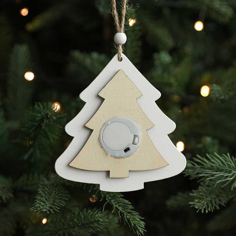 Wooden Christmas Ornaments & White Pentagram - Luminous Strip Lights Scene Decorations