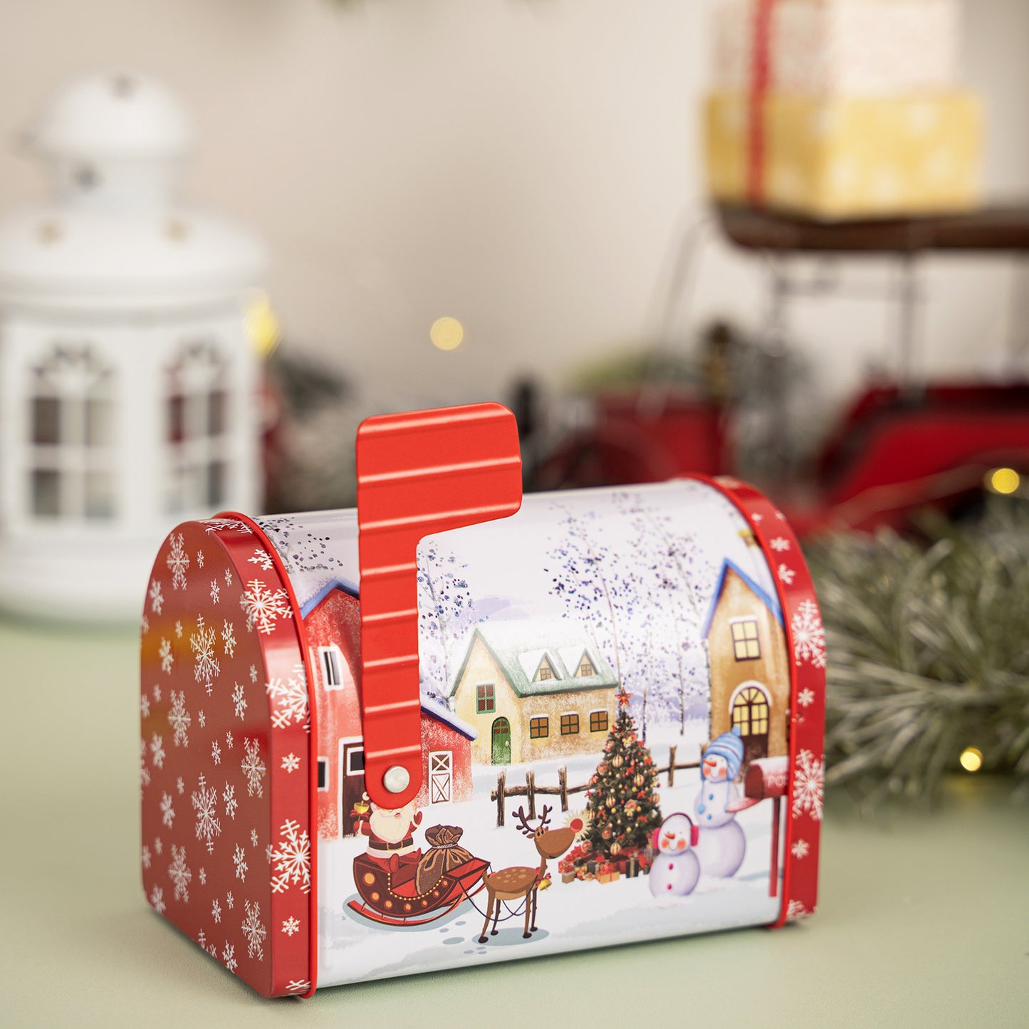 Christmas Mailbox & Gift Boxes - Tin Candy Boxes & Festive Ornaments
