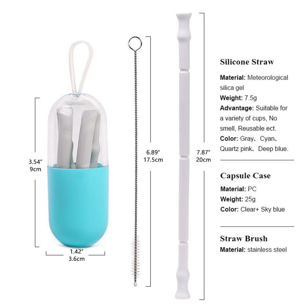Collapsible Silicone Reusable Straw – Foldable Eco Straw with Case & Cleaning Brush